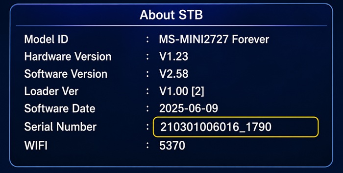 Example receiver serial number label